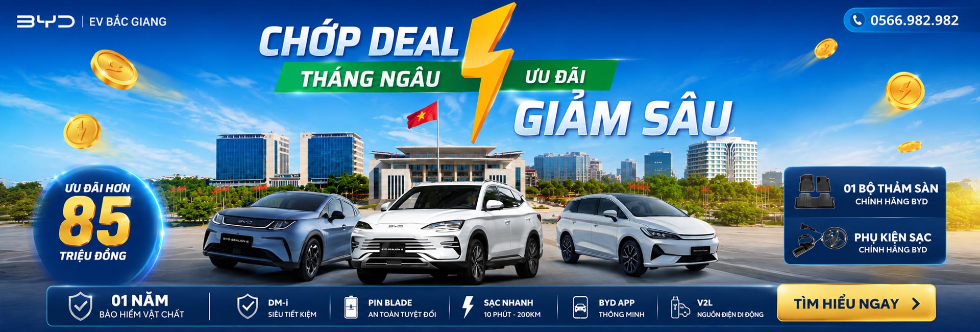 Khám phá ưu đãi xe điện BYD tháng 8 tại Bắc Giang. Giá tốt, hỗ trợ trả góp, lái thử miễn phí các dòng BYD Dolphin, Atto 2, Sealion 6. Đặt lịch ngay!
